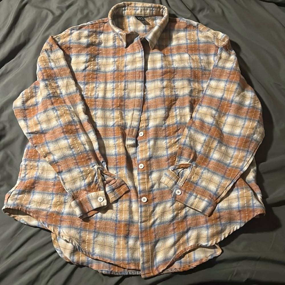 Orange/blue/ white patterned flannel